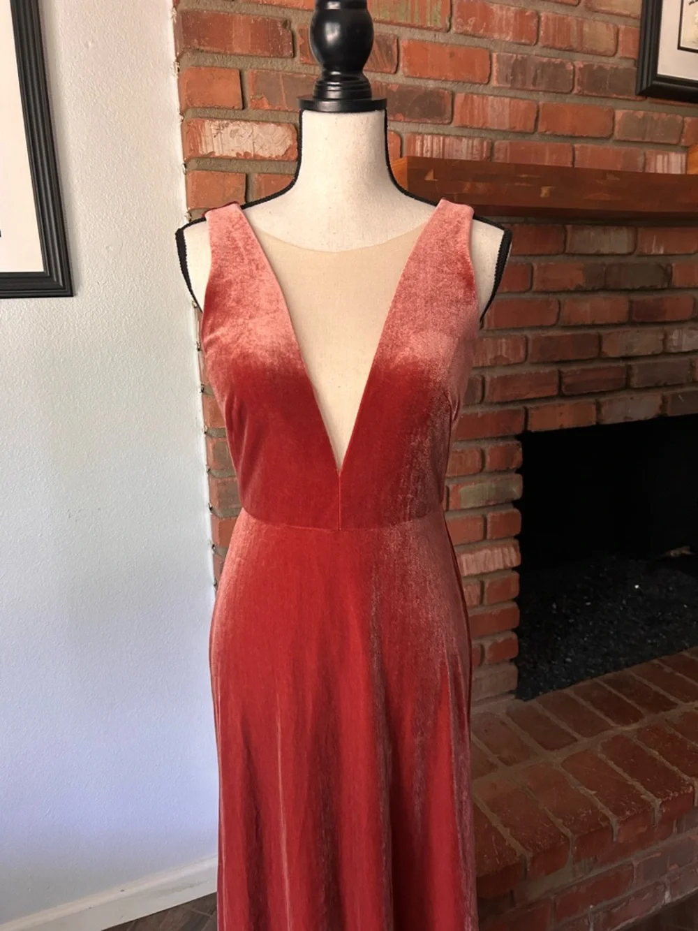 Jenny Yoo Collection Logan Deep-V Velvet Column Gown in English Rose Sz 4 - Picture 4 of 10